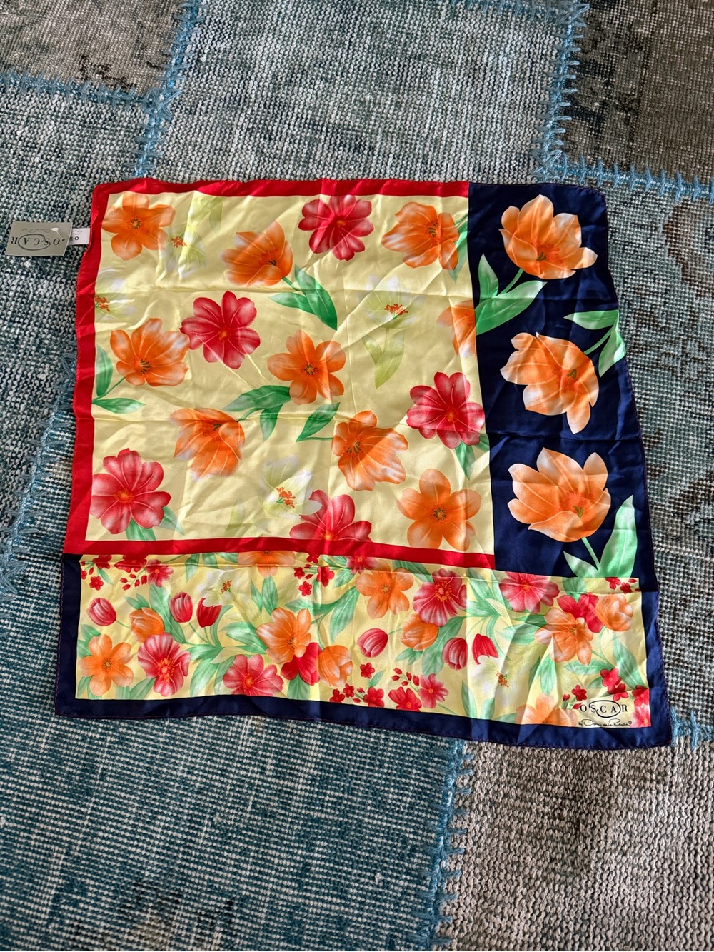NWT Vintage Oscar de la Renta 100% Silk Scarf Floral Square 21" x 21"